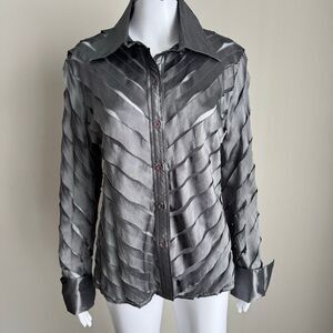 Eva Silver Shimmer Sheer Cut Out Deconstructed Button Up Shirt
